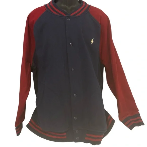 Polo Ralph Lauren mens Fleece Baseball Jacket Big & Tall size 3XB Navy Red Prepp